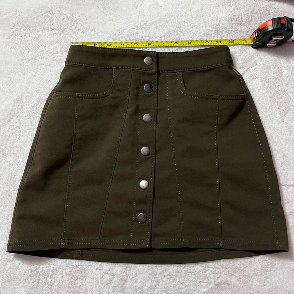 Express Olive A-Line Skirt with Button Detail